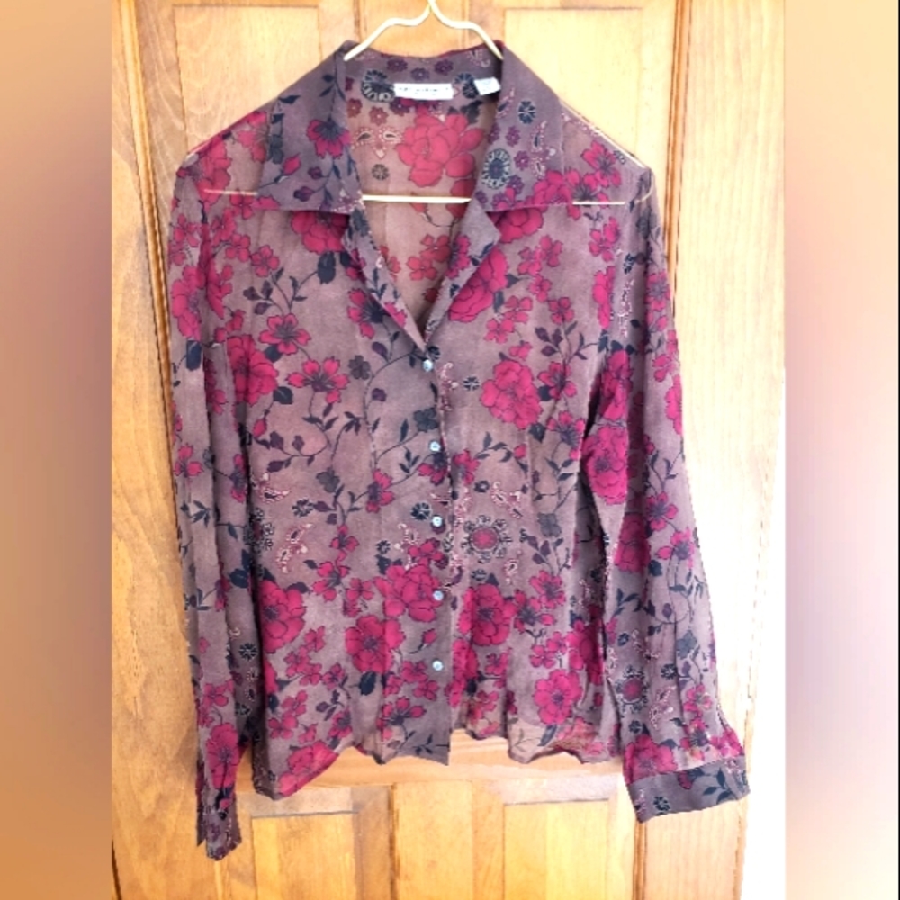 Valerie Stevens Semi Sheer Floral Silk blouse